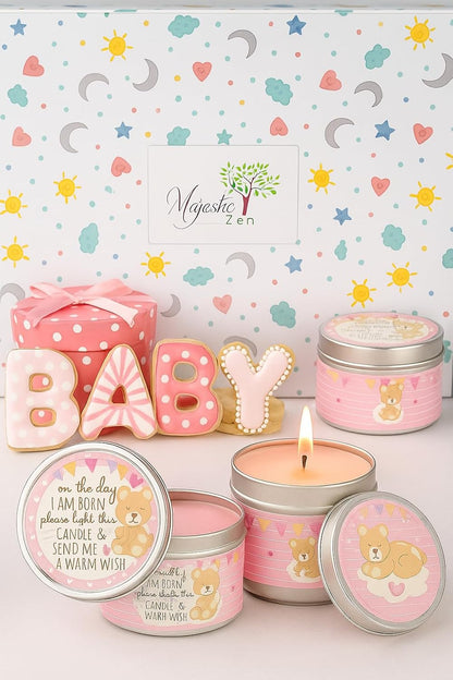 9-Pack 3040 Majestic Zen Baby Shower Candle Favors for Girls | Scented Soy Wax Candles | Baby Powder Scent | Hour Burn