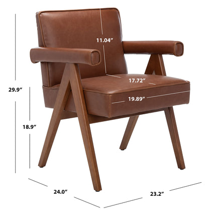 Safavieh Home Suri Mid-Century Modern Cognac Faux Leather and Walnut Arm Chair