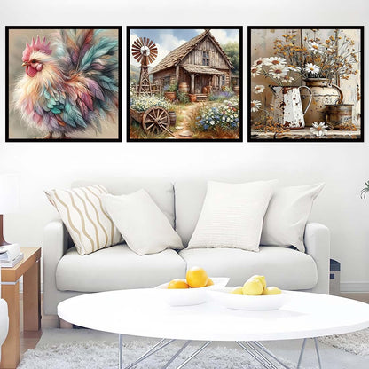 Ekuxom 3 Pack Diamond Art Kits for Adults - Rustic Farmhouse Daisy Diamond Painting Kits for Adults - 5D DIY Round Full Drill Diamond Dot Gem Art Crystal Kits for Home Wall Decor 14x14inch