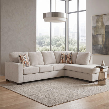 Signature Design by Ashley Aviemore Casual L-Shaped 2-Piece Sectional with Chaise and Loose Seat Cushions, Accent Pillows Included, 110" Wide, Light Gray