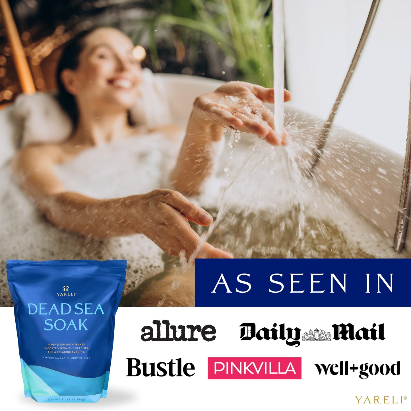 Yareli Magnesium Flakes, 15lb, Dead Sea Bath & Foot Soak, Alternative to Epsom Salt with Over 800,000mg of Magnesium Chloride Per Bag