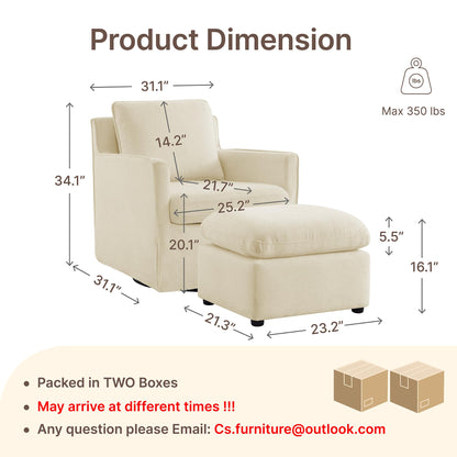 KISLOT Swivel Accent Chair with Ottoman, Rocking Recliner 360 Degree Swivel Armchair Machine-Washable Cover for Nursery Living Room Bedroom