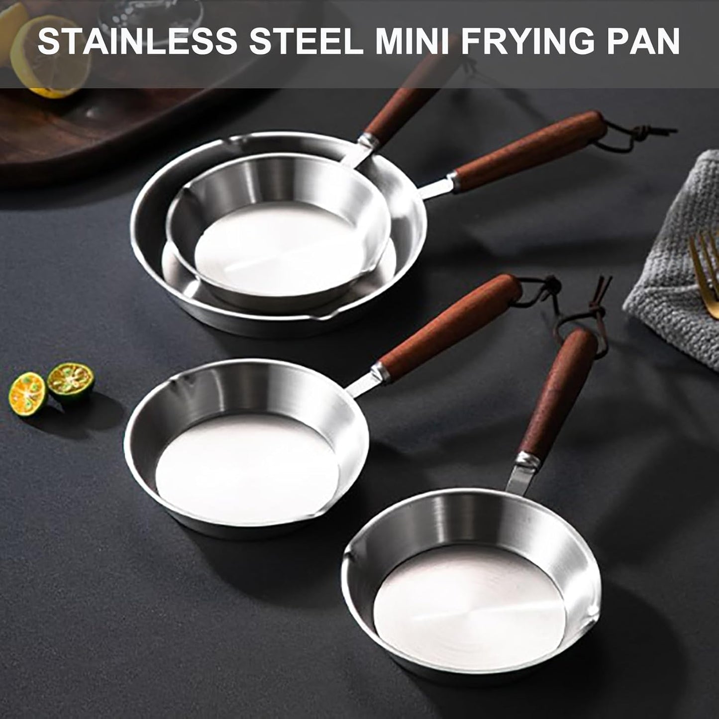 Luqeeg Stainless Steel Mini Frying Pan, Non-Stick Egg Skillet, Compatible with Induction and Gas Stoves (16CM)