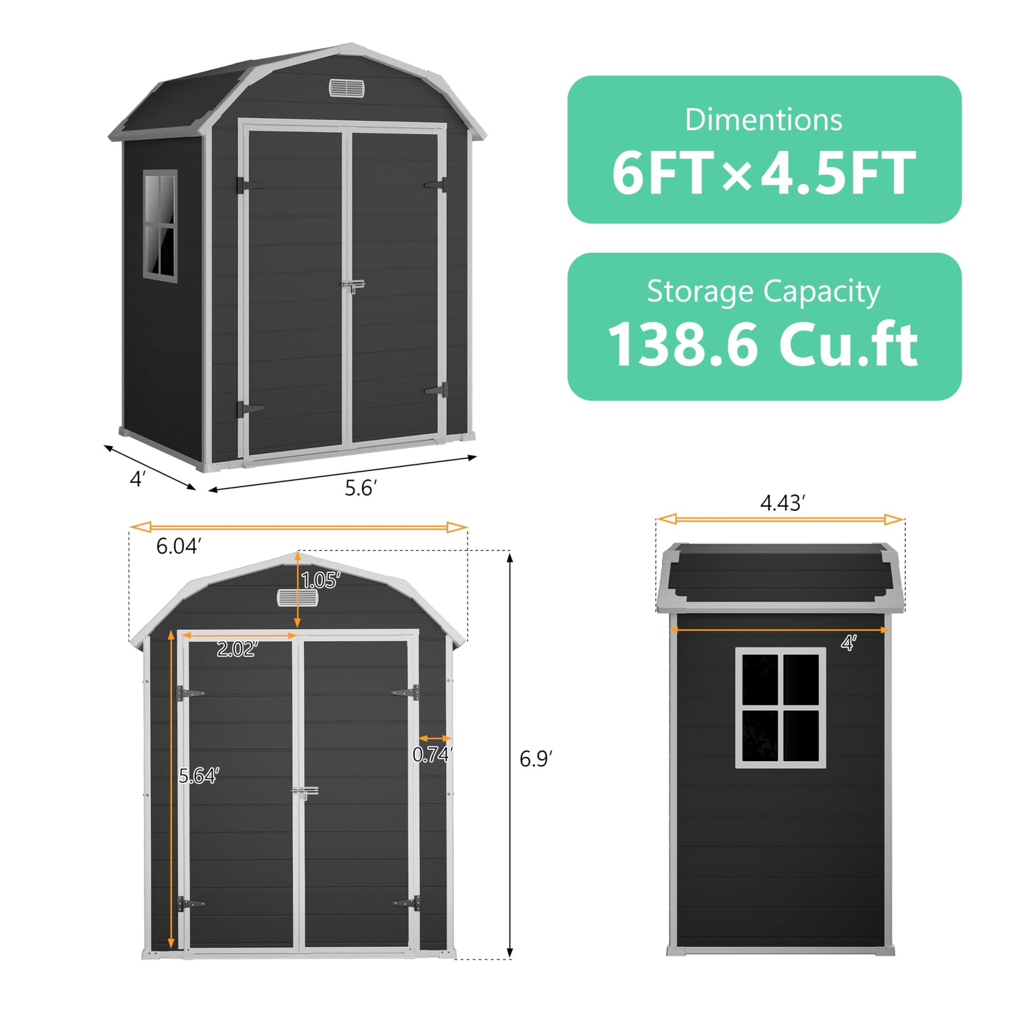Shed, 6x4.5 ft Resin Storage Shed for Backyard, Durable All-Weather Storage and Sheds & Outdoor Storage, Large Outdoor Storage Box Style Outdoor Shed, Garden Resin Building, Black