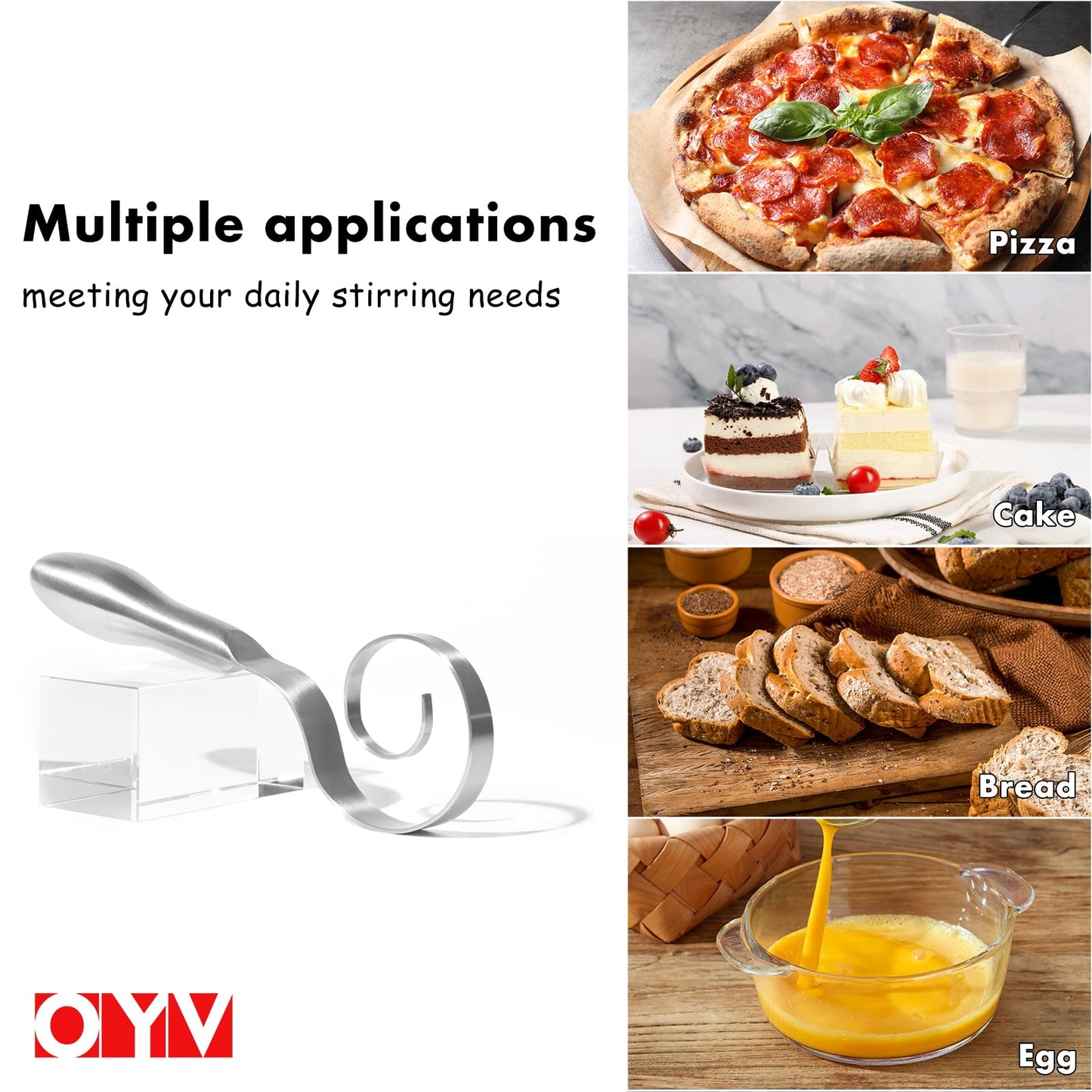 OYV Seamless Dough Whisk, 18/10 Stainless Steel Danish Dough Wisk, 9" Bread Whisk for Sourdough, Cookies, Pizza, Pastry, Dishwasher Safe Dough Hook