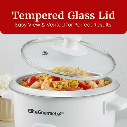 Elite Gourmet ERC-003X Electric Rice Cooker with Automatic Keep Warm Makes Soups, Stews, Grains, Hot Cereals, 6 Cups Cooked (3 Cups Uncooked), White