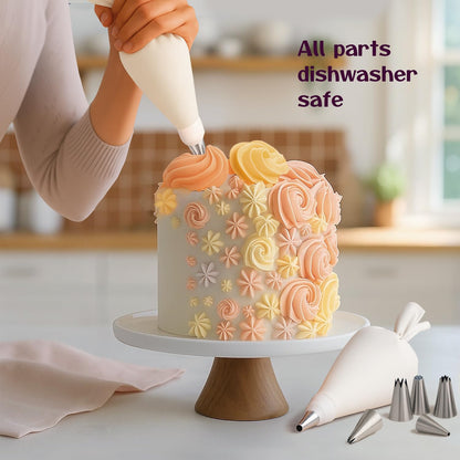 Cake Decorating Kit – Reusable 16" & 14" Cotton Piping Bags with 10 Large Stainless Steel Icing Tips – Durable, Food-Grade & Dishwasher Safe