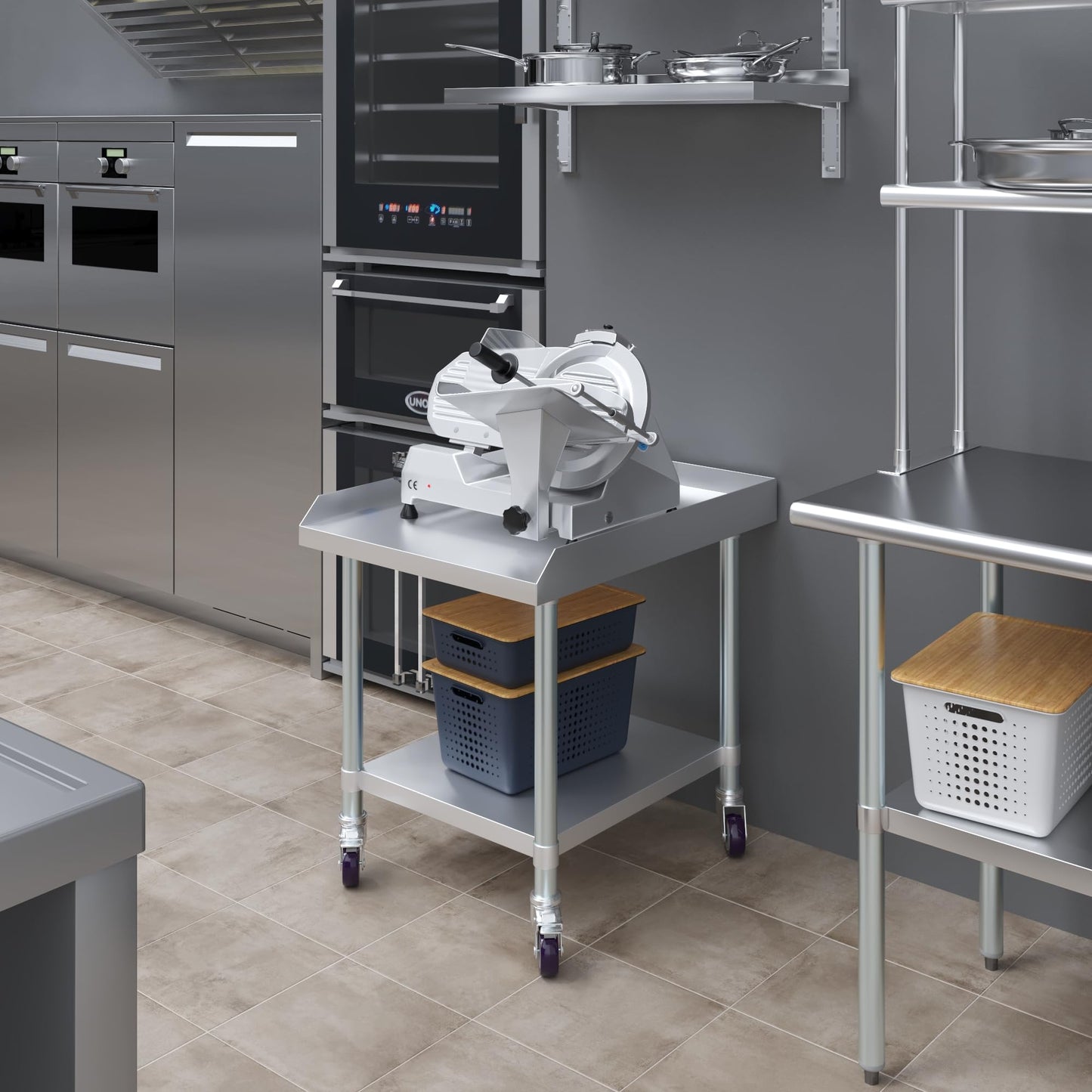 AmGood Stainless Steel Equipment Stand with Undershelf + Casters, Heavy Duty, Commercial Grade, NSF Certified (30" Width x 24" Length + Casters)