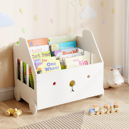 Jomzuci 4 Wooden Kids Bookshelf Bookcase, Toddler Montessori Bookshelf, Nursery Book Shelves with Adjustable Dividers