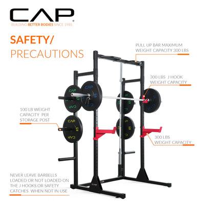 Cap Power Rack with Pull Up Bar & Attachments - Squat Rack & Strength Training Power Cage for Home Gym - Orange