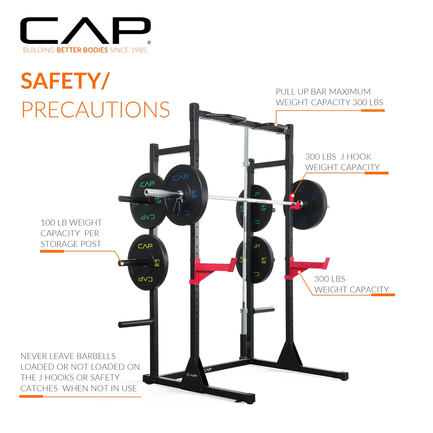 Cap Power Rack with Pull Up Bar & Attachments - Squat Rack & Strength Training Power Cage for Home Gym - White
