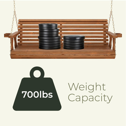 Amish Casual Heavy Duty 700 Lb Capacity Porch Swing with Cup Holders (4 Foot, Unfinished) – Wooden Outdoor Roll Back Swing with Hanging Chains – Amish Made in the USA