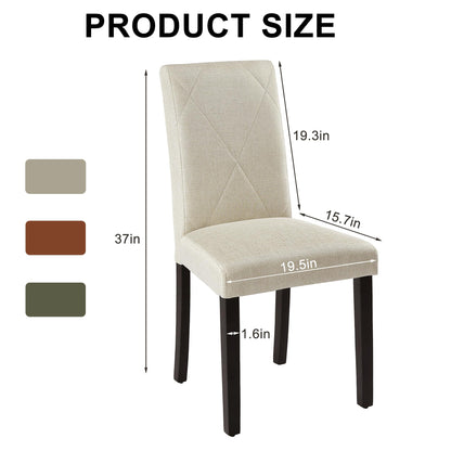 VECELO Upholstered Dining Chairs Set of 6, Modern Fabric and Solid Wood Legs & High Back for Kitchen/Living Room- Beige