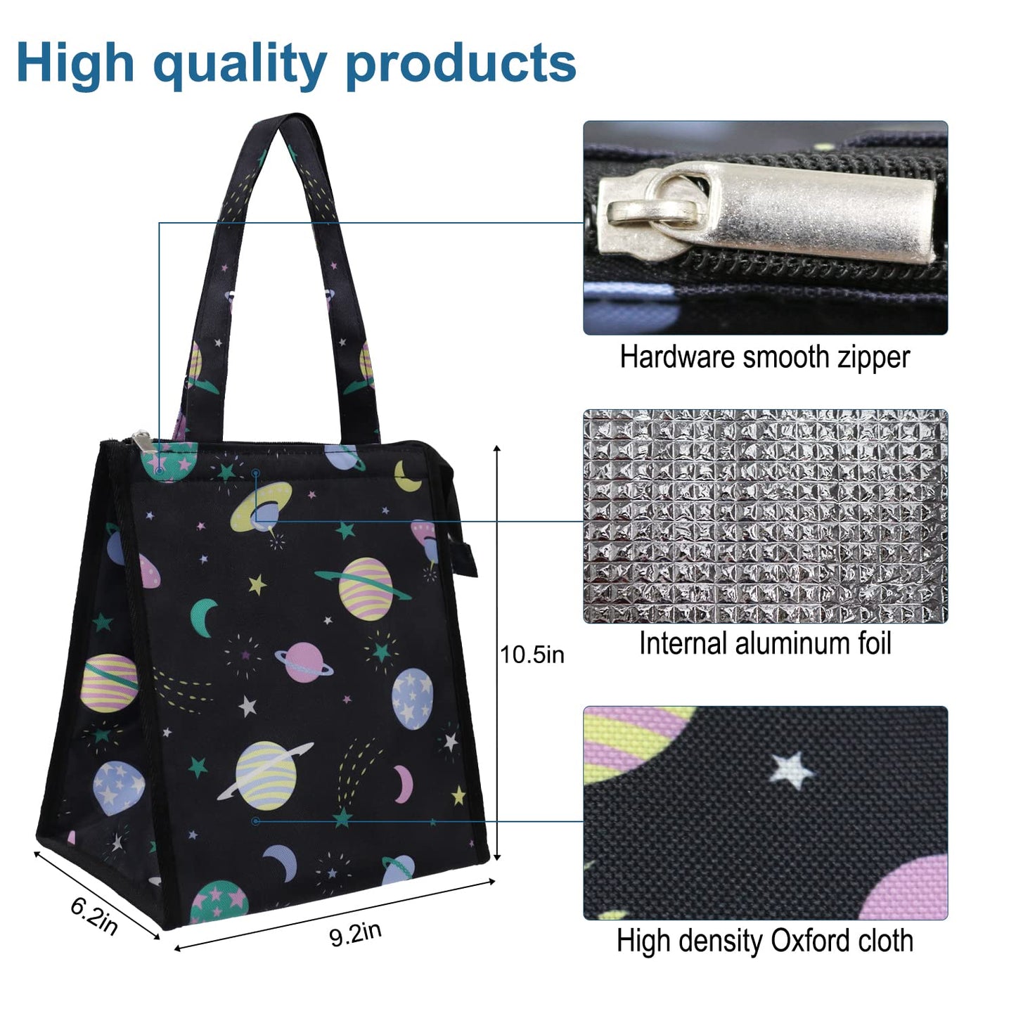 iknoe Lunch Bag Insulated Lunch Bags for Women & Men, 9L Reusable Lunch Tote, Portable Adult Thermal Large Lunch Cooler for Work Picnic Beach (Space Planet)