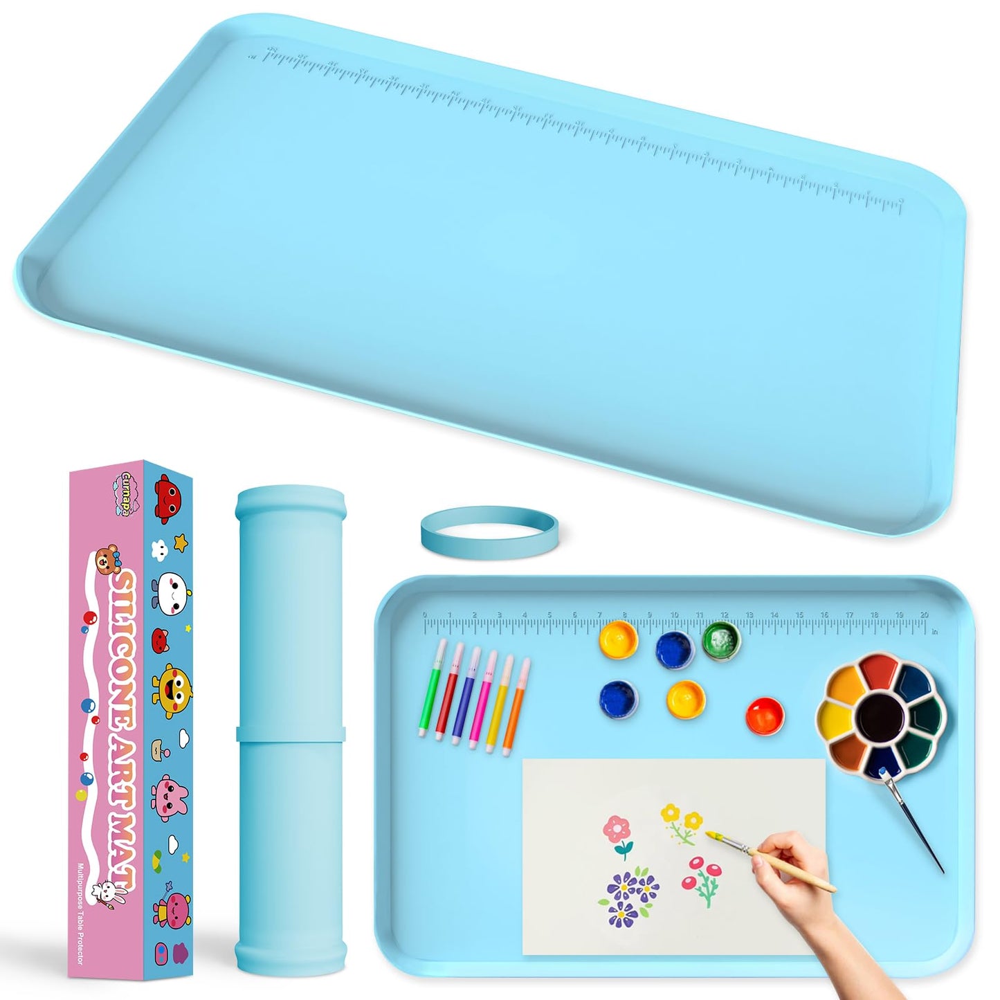 Silicone Art Mat for Crafts, 24"x16" Silicone Painting Mat to Keep Clean Protects Surfaces Perfectly for Crafts, Legos, Resin & Jewelry-Making, DIY Crafts Mat (Blue)
