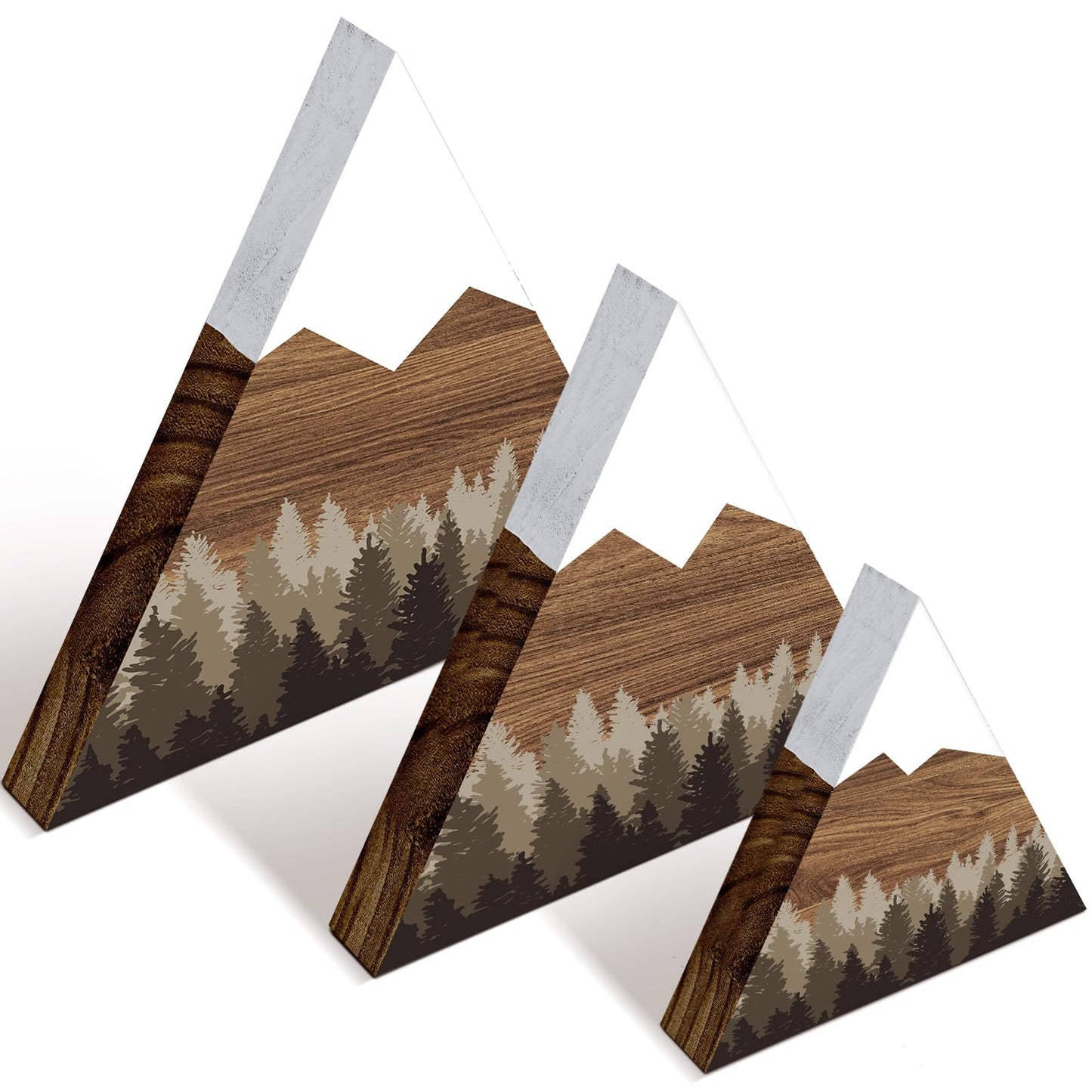Maitys 3 Pcs 3 Size Mountain Shelf Decor Mountain Wooden Sign Farmhouse Wood Forest Sign Woodland Nursery Decor Travel Adventure Table Centerpiece for Home Farmhouse(Taupe)