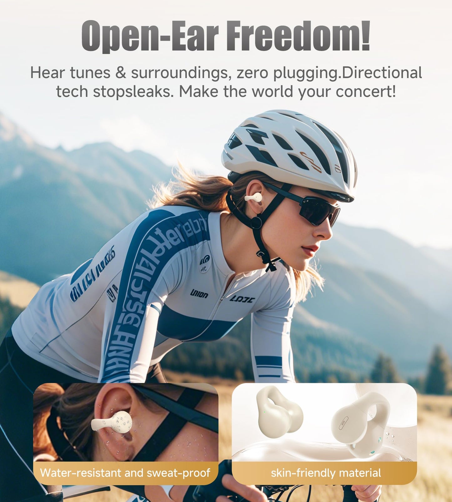 King Lucky i21 Open Ear Clip On Earbuds Wireless Bluetooth Ear Clip Headphones with Mic,Noise Cancelling, Waterproof IPX4,for Small Ears,Perfect for Running,Sports,Glasses Wearers (White)