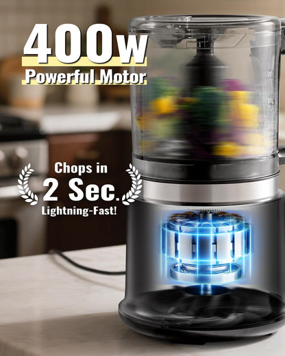 Food Chopper, 4 Cup Mini and Fast Food Processor, Electric Meat Grinder with 2 Speed, 4 Stainless Steel Blades, and Whisk, 400W Power for Chopping, Mixing, Emulsifying, Puree and Whisking, BPA-Free