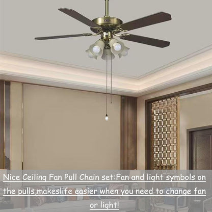 RUIAN 2 Pcs Decorative Fan Pull Chain Ornament Set Lamp Pull Extension for Light Fan with 12 Inch Bronze Chains and Crystal Glass Pendant Decor.