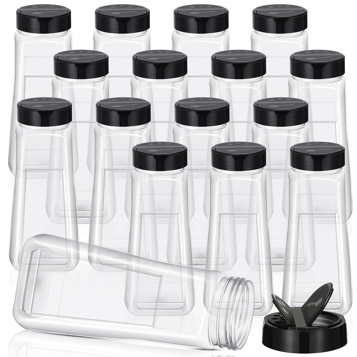 Zhehao 16 Pack 32 oz Plastic Spice Jars with Black Cap Plastic Bottle Containers with Shaker Lids Large Reusable Seasoning Shaker Empty Powder Storage Container for Storing Salt Herbs Cabinet Kitchen