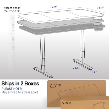 VIVO Electric 71 x 36 in Dual Motor Rustic Sit Stand Desk, Memory Height Adjustment, 2B Series, Vintage Brown Top White Frame, DESK-KIT-2W7N-36