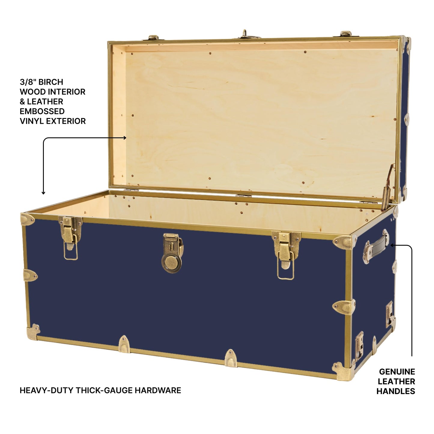 Rhino Trunk & Case Classic XXL College Trunk with Antique Brass Hardware, Soft Close - 36”x18”x18”, Seats 1500+ lbs, USA Made Secure Dorm Footlocker, Home Storage, Steamer Style Blanket Chest
