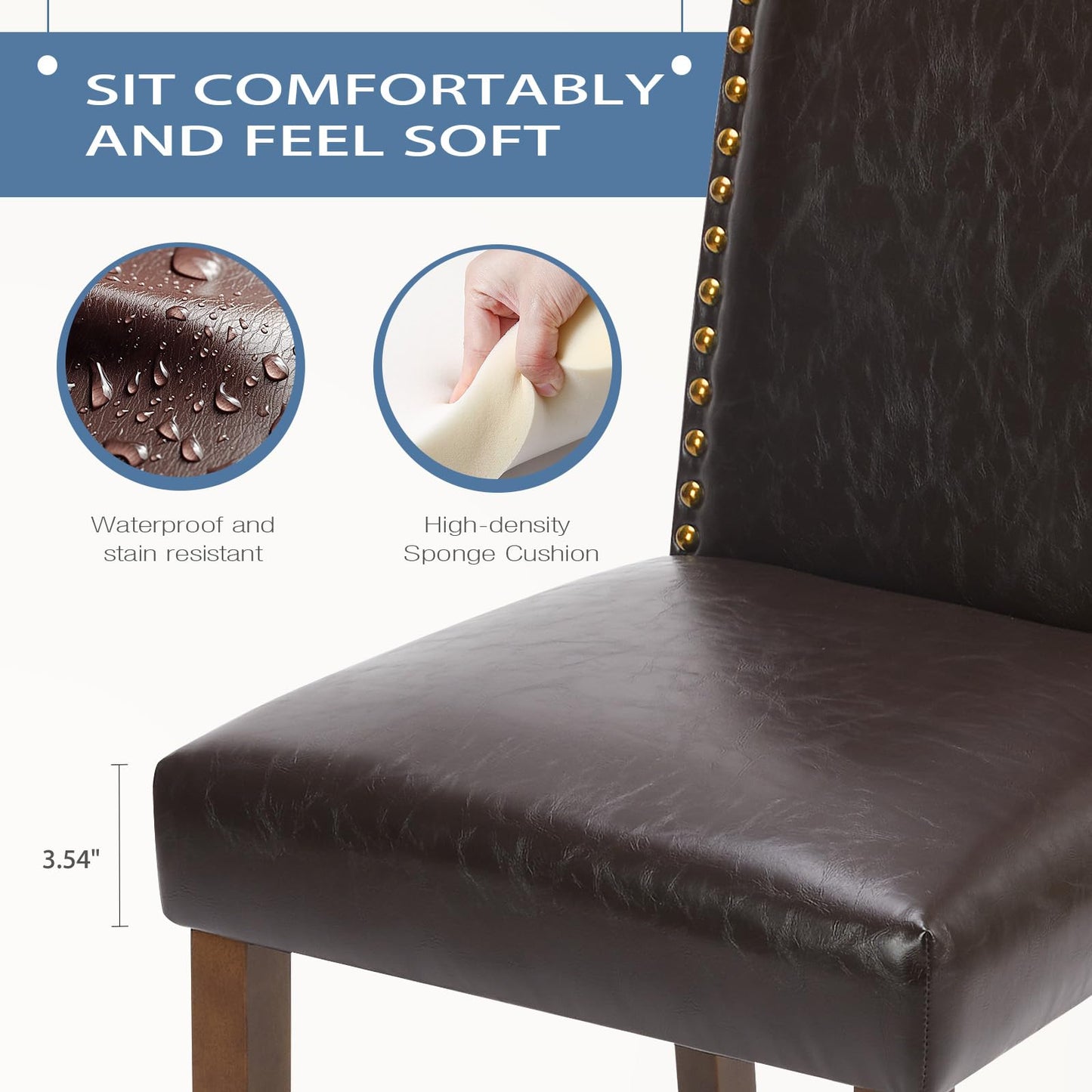 DUMOS Dining Chairs Set of 6, PU Leather Upholstered Kitchen Chairs with Wooden Legs and Padded Seat, Modern Accent Chairs for Dining Room, Kitchen, Living Room, Restaurant, Brown