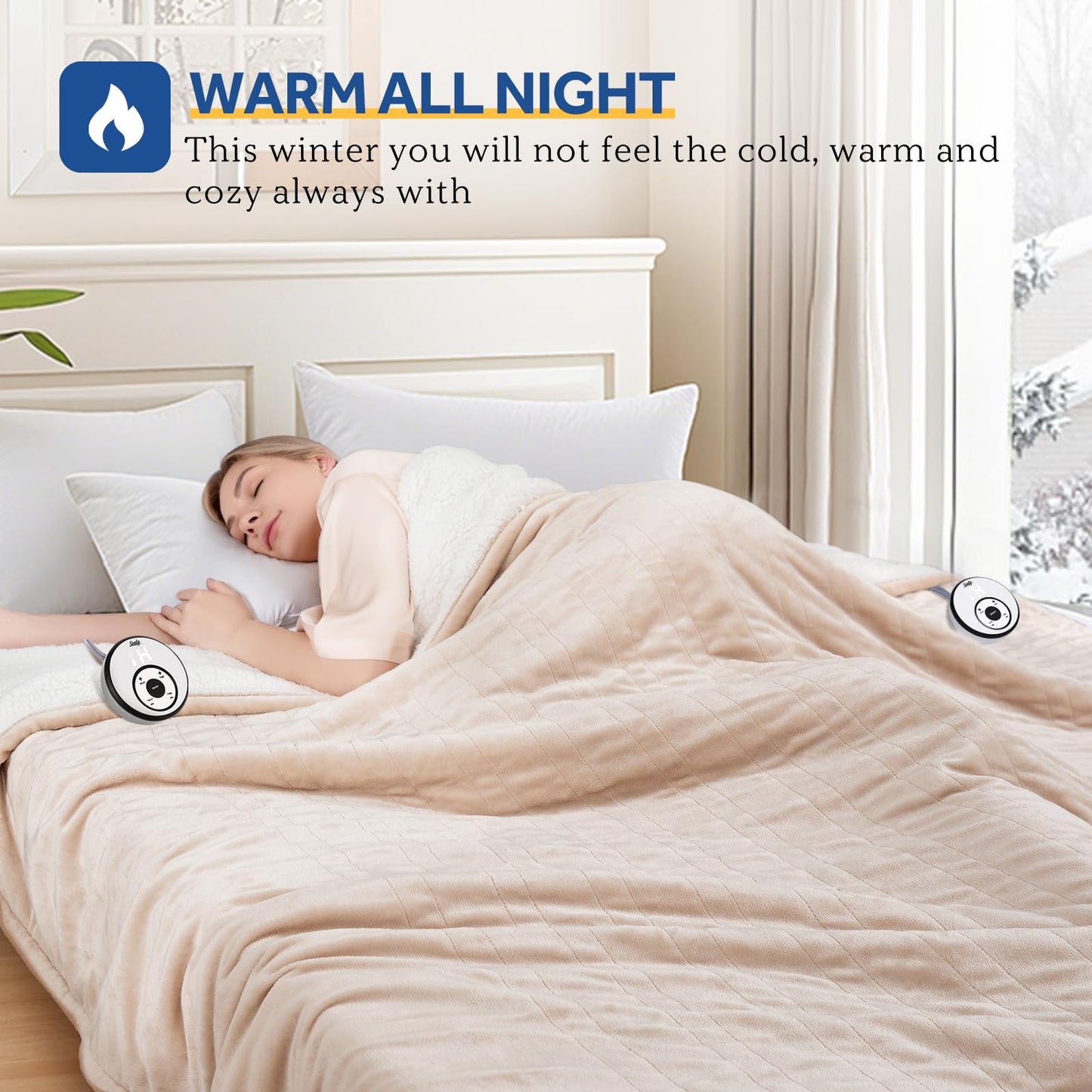 Sealy Electric Blanket Throw Size 50"*60",Super Cozy Flannel to Sherpa Reversible Heated Blanket Throw with 6 Heating Levels & 2-10 Hours Auto Off Overheating Protection Machine Washable,Beige