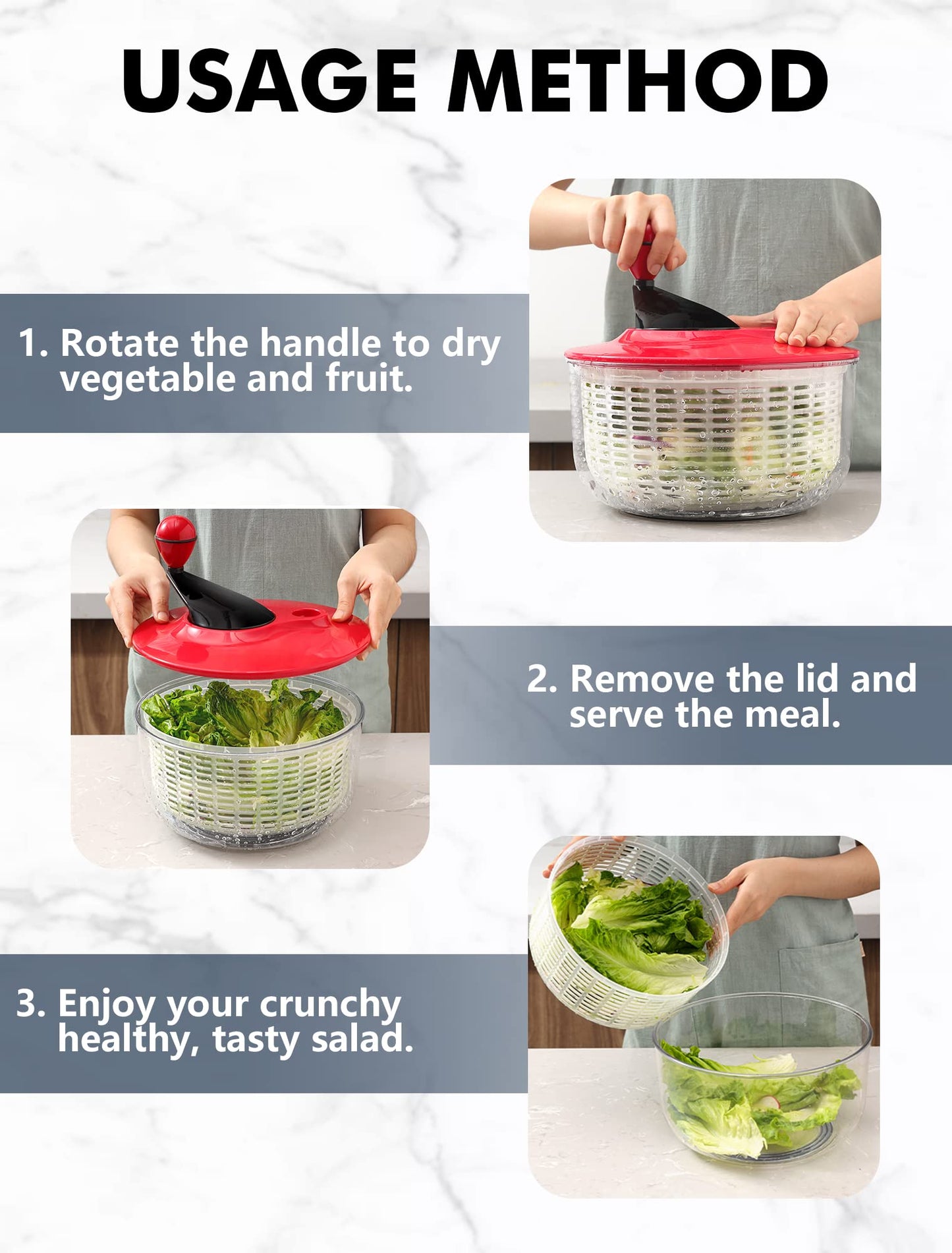 Salad Spinner Large 5L Capacity, Easy to Clean Lettuce Spinner with Bowl, Vegetable Washer Dryer Dishwasher Safe Ideal for Vegetables and Fruits without BPA, Large 4.5 Quart