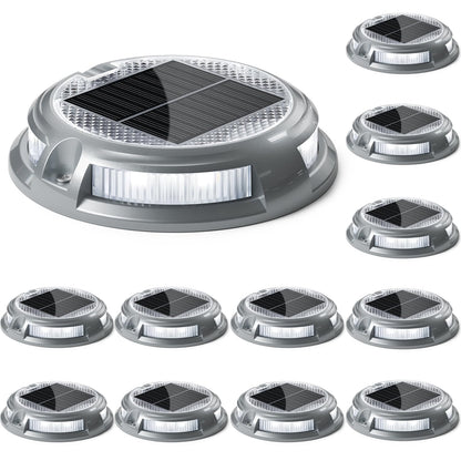 SIEDiNLAR Solar Driveway Lights Outdoor 16 LEDs 9 Modes, Dock Markers Deck Lights Waterproof Warning for Driveway Step Walkway Pathway Ground Yard Garden, RGB (12 Pack)