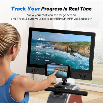 MERACH Rowing Machine with 15.6" HD Rotating Screen, Magnetic Rowing Machines for Home, 16 Levels Rower Machine of Quiet Resistance, Dual Slide Rail with Max 350lbs Weight Capacity, App Compatible