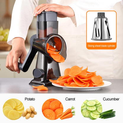 LIOZERIA Rotary Cheese Grater Hand Crank with Suction Base | 3-in-1 Safe Shredder for Cheese, Vegetables & Nuts, Easy to Clean
