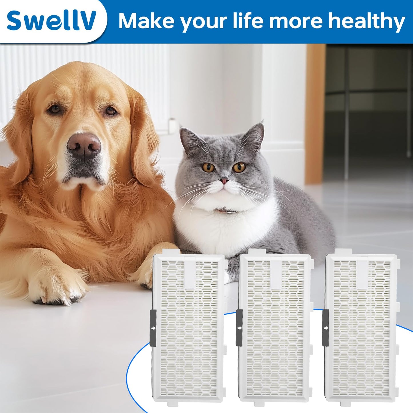 SwellV 3 Pack AirClean 50 Replacement Filter Compatible with Miele AirClean SF-HA 50 Filter for Model # S4, S5, S6, S8, S4000, S4999, S5000, S5999, S6000, S6999, S8000, S8999,Complete C2 & C3