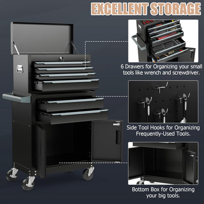 ERGOMASTER Large Rolling Tool-Chest with 6 Drawers Heavy Duty Tool-Cabinet on Wheels Lockable and Lock System for Garage Workshop(28 x 13 x 44”-Black)