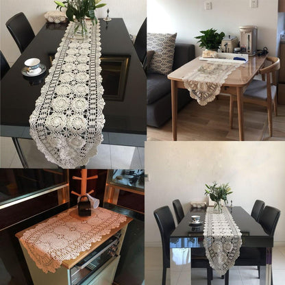 14x36 inch KEPSWET Cotton Handmade Crochet Lace Oval Table Runner Dresser Console Coffee Table TV Stand Decor Black