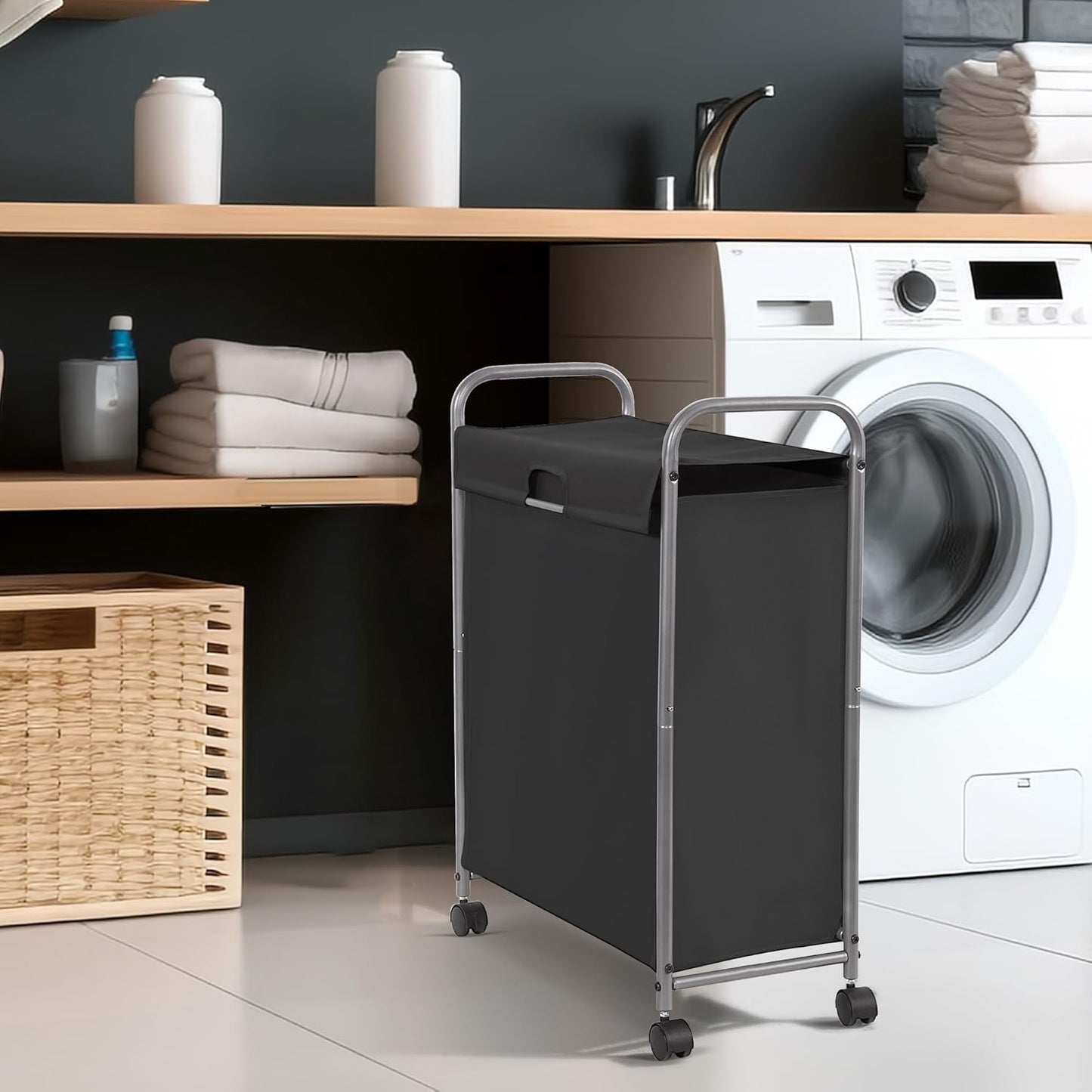 85 2 STORAGE MANIAC Rolling Laundry Hamper with Lid, L Laundry Sorter with Wheels, Loads Dirty Clothes Hamper, Laundrys