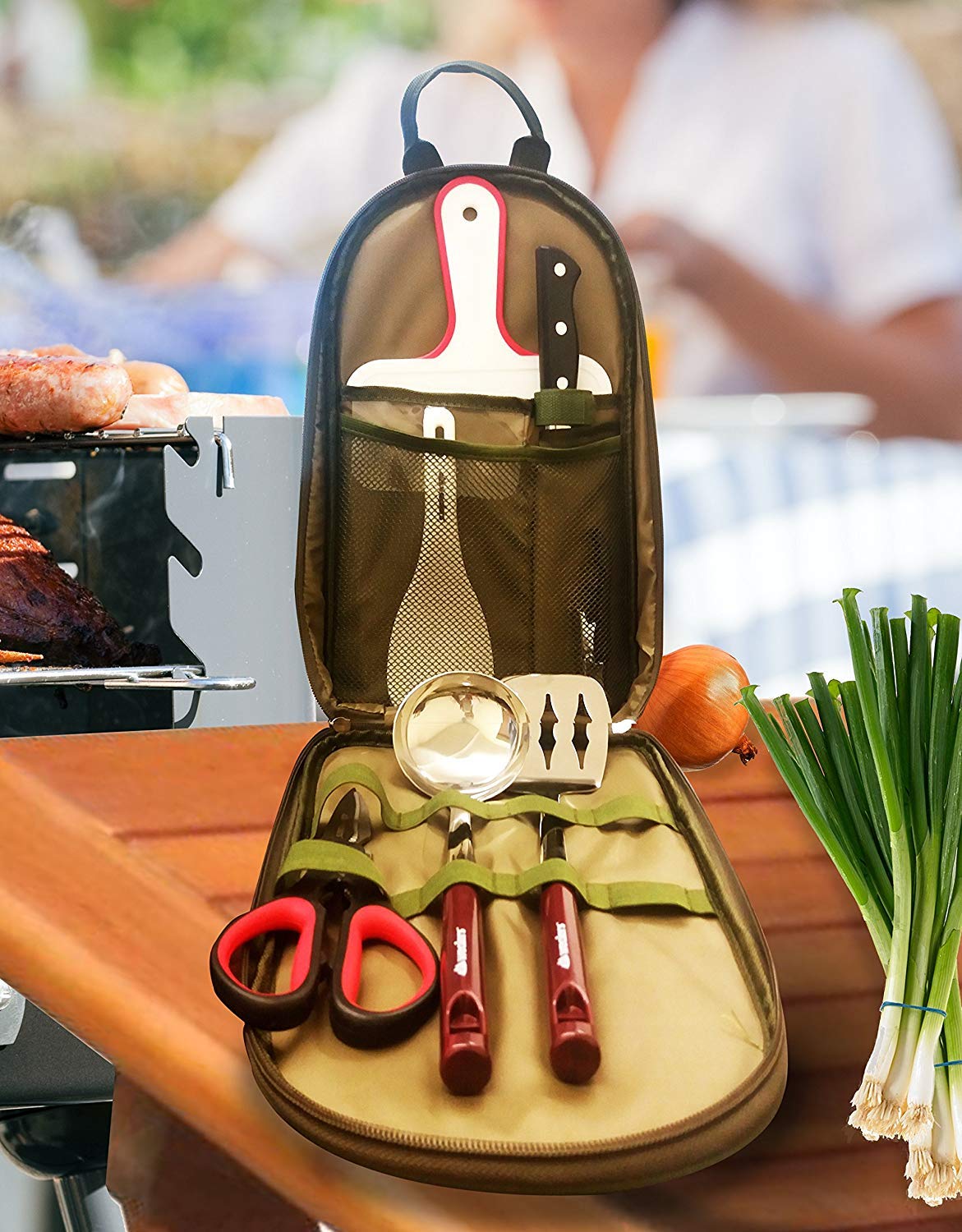 Wealers 12 Piece Camp Kitchen Cooking Utensil Set Travel Organizer Grill Accessories Portable Compact Gear for Backpacking BBQ Camping Hiking Travel Cookware Kit Water Resistant Case (Green)