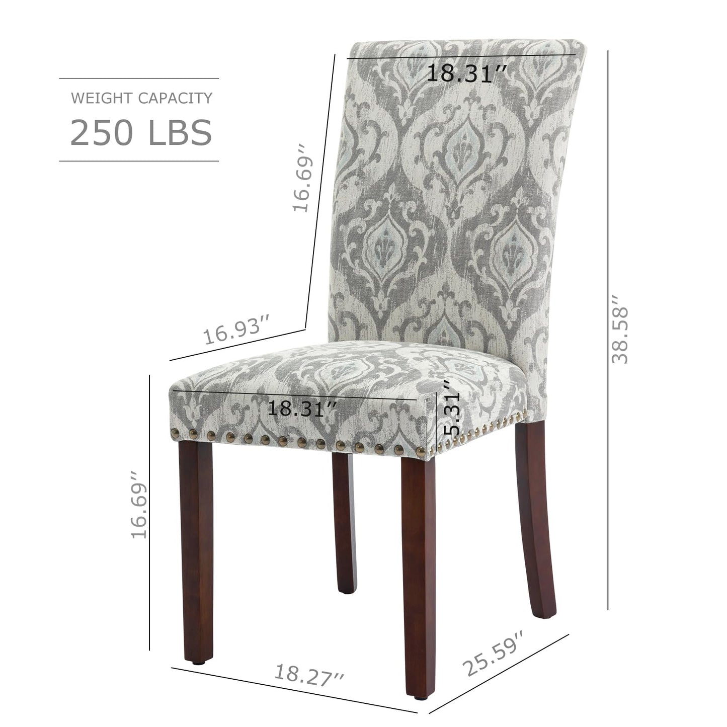 COLAMY Upholstered Parsons Dining Chairs Set of 4, Fabric Dining Room Kitchen Side Chair with Nailhead Trim and Wood Legs - Grey/White Flower