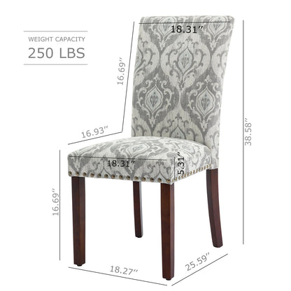 COLAMY Upholstered Parsons Dining Chairs Set of 4, Fabric Dining Room Kitchen Side Chair with Nailhead Trim and Wood Legs - Grey/White Flower