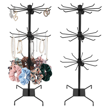 QFGasre 2 Pcs Rotating Jewelry Display Stand, Black Metal Display Rack with Hooks 3 Tier Multipurpose Accessory Jewelry Stand for Necklace Bracelet Earring