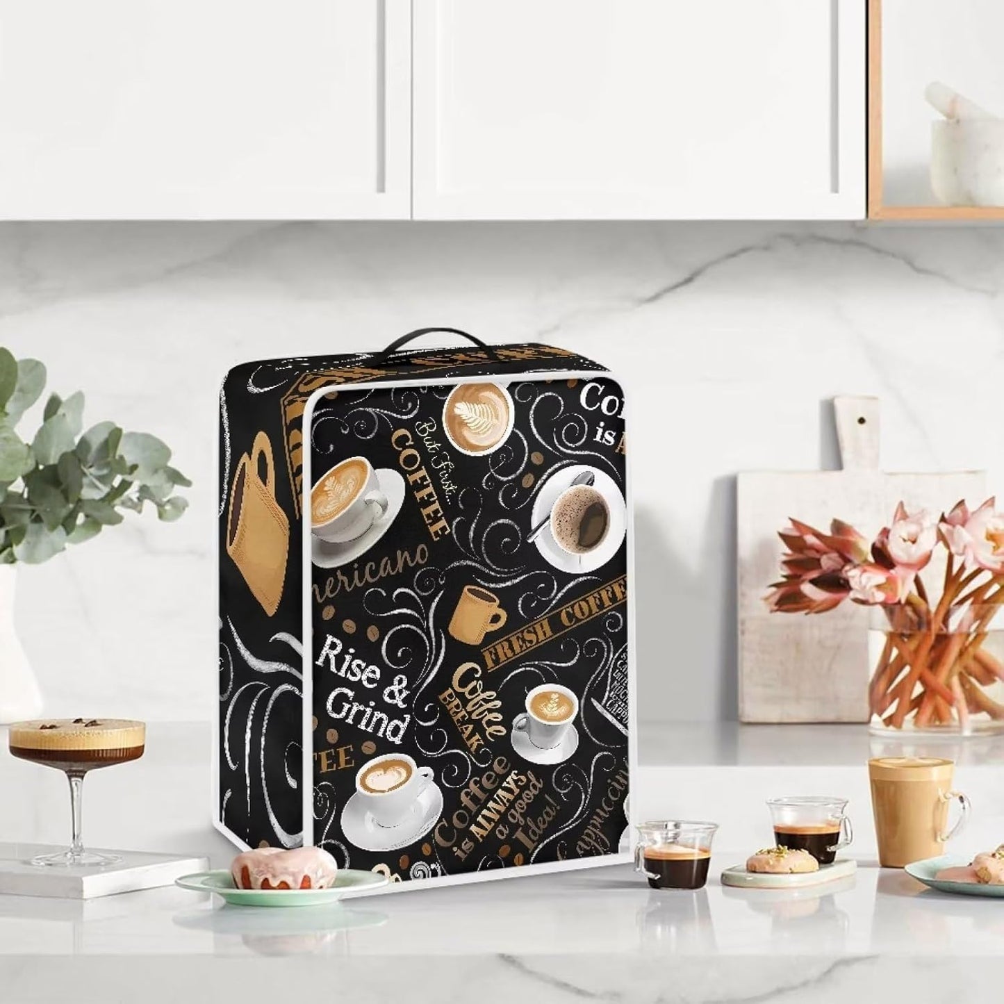 Coffee Cup Coffee Machine Covers with Top Handle, Dust Stain Resistant Blender Mixer Protector, Soft Covers for Small