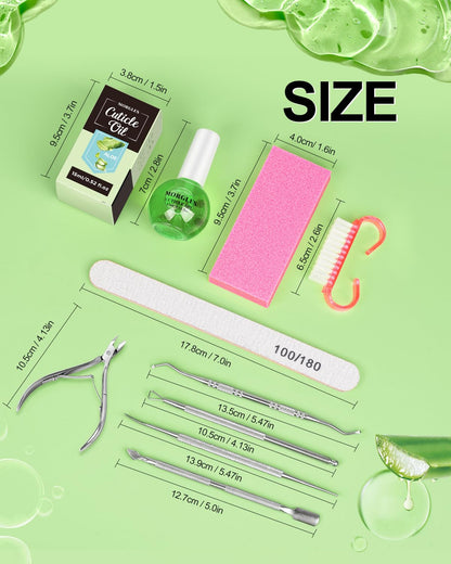 MORGLES Nail File and Buffer Blocks with Nail Care Kit, 13 Pcs Manicure Kit for Women with Milk and Honey Cuticle Oil and Cuticle Trimmer Set