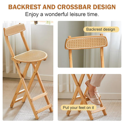 Folding Chairs, Kitchen Island Stools, Comfortable Bamboo Folding Chair with Backrest and Footrest, Counter Stool for Events Office Wedding Party Picnic Kitchen
