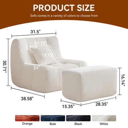 Bean Bag Chair With Footrest,Integrated Sponge Lounge Chair,Comfortable Bean Bag Sofa with Backrest, Faux FurBeanBagChair forAdultsandKids, Ideal for Bedrooms,Living Rooms,and Apartments(White)