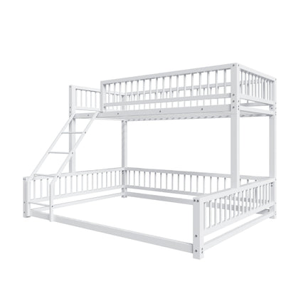 Bellemave Metal Twin XL Over Queen bunk Bed, Floor Twin XL Over Queen Bunk Bed Frame with Ladder and Safety Guardrails, White