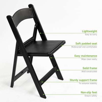 Real Relax Black Resin Folding Chairs with Cushion - Comfortable Foldable Plastic Chair - Stackable Chairs with Padded Seats - Indoor/Outdoor Chairs for Events, 600lbs Capacity(10 Pack)