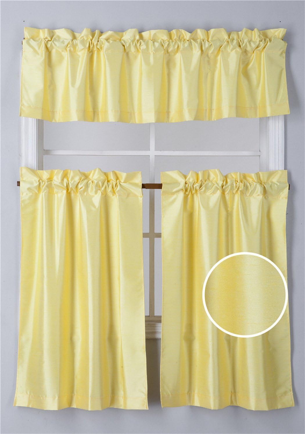 Elegant Home Decor 3 Set #K3 Elegant Home Collection Piece Solid Color Faux Silk Blackout Kitchen Window Curtain