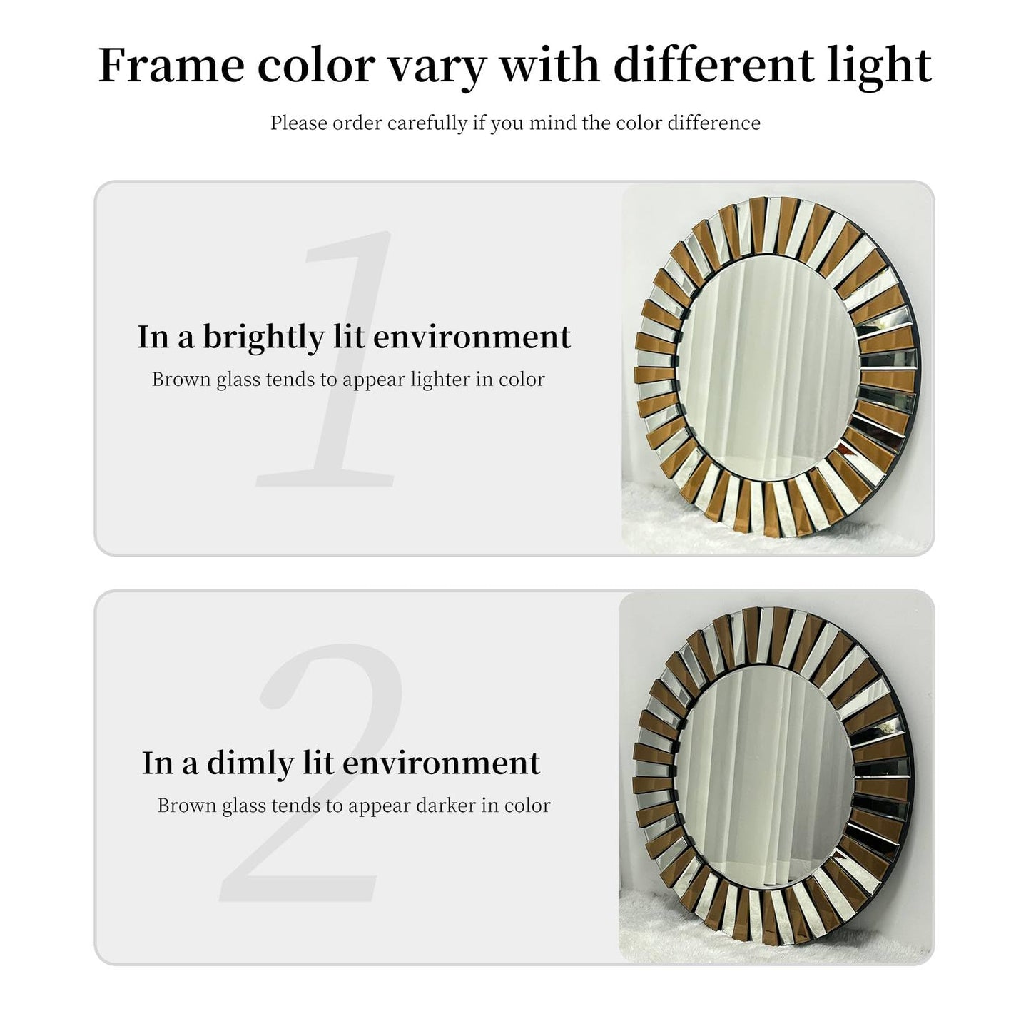 Artloge Round Wall Mirror Decorative Sunburst Silver-Brown Crystal Edge 32 inch