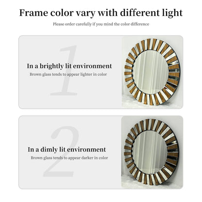 Artloge Round Wall Mirror Decorative Sunburst Silver-Brown Crystal Edge 32 inch
