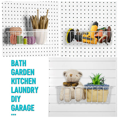 Pegboard Hooks Organizers - Peg Board Baskets Clear Cups Multiple Hangers 33 Pack - Display Shelving Tool Organizer Set for Craft Room Office Stadio Workroom Garage Storage Organization (White)